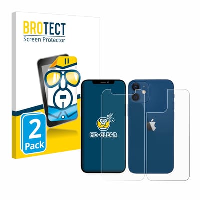 BROTECT - Screenprotector voor Apple iPhone 12 mini (Voor+Achter) - Folie Beschermfolie transparant 2 Stuks