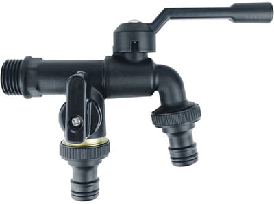 Waterkraan met twee uitlaten en ventiel Koper