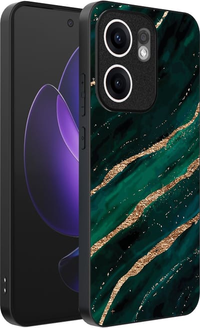 Smartphonica Telefoonhoesje Geschikt voor Oppo Reno 13F met marmer opdruk - TPU backcover case marble design - Groen Goud geschikt voor Oppo Reno 13F