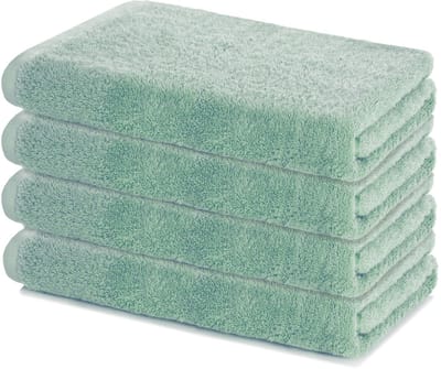 Lavea® Set van 4 Handdoeken 40x70 cm – Set Douchehanddoeken Zacht en Absorberend – 100% Katoen – Oeko-TEX 100 gecertificeerd – voor Badkamer en Toilet – Eucalyptusgroen