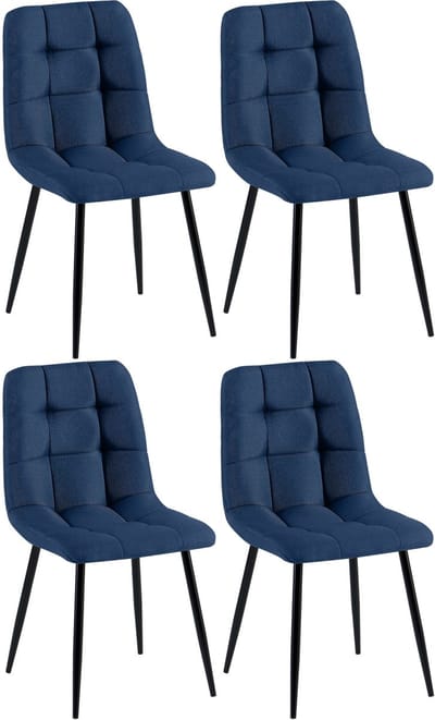 CLP Antibes Set van 4 Eetkamerstoelen - Zonder armleuning - Metaal frame - Stof/blauw