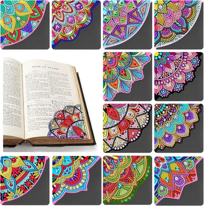 12 Stuks Diamant Schilderen Boekhoekjes DIY - Mandala & Lotus Ontwerpen voor Lezen Cadeau