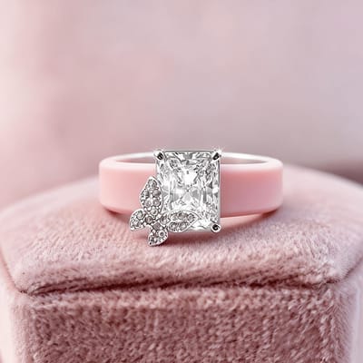Dames Roze Siliconen Ring Vlinder Met Stralende CZ, Hypoallergeen Dagelijks Sport Bruiloftsring 7 gray