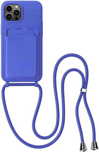 Hoes Geschikt voor iPhone 13 Pro Hoesje Pas Houder Case Hoes Met Koord - Hoesje Geschikt voor iPhone 13 Pro Hoes Met Telefoonkoord Pasjeshouder Cover - Felblauw