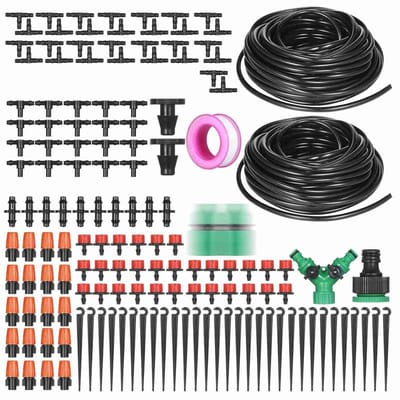 Druppelirrigatieset - Automatisch bewateren - Planten verzorgen - Efficiënte waterregeling - 30m slang - Zwart