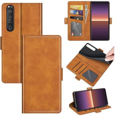 MobyDefend Hoesje - Geschikt voor Sony Xperia 1 III - Luxe Wallet Book Case (Sluiting Zijkant) - Lichtbruin