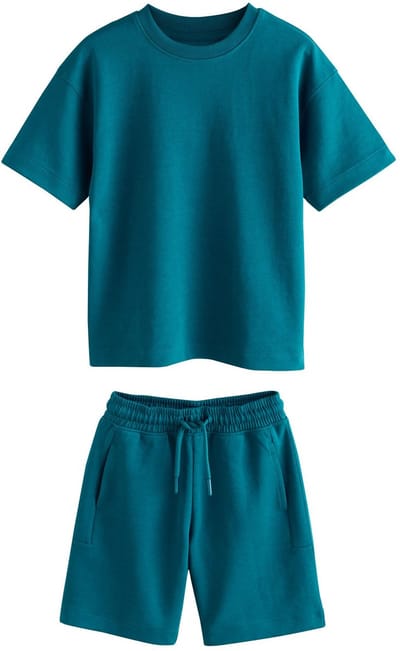 Next - Jongens - Ruimvallend T-shirt van zware stof en short - Blauw
