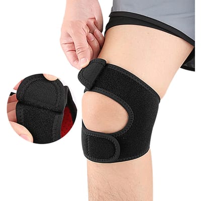 Genouillère Réglable Pour Soulagement de la Douleur Support de Compression Avec Joint Éponge Amovible Stabilisateur de Rotule 1PCS noir