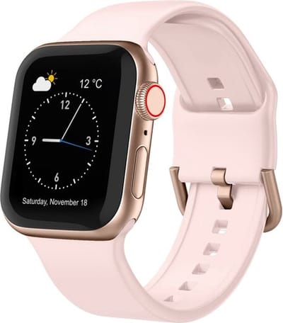 By Qubix - Geschikt voor Apple Watch bandje - Soft siliconen bandje met gespsluiting - Lichtroze - Geschikt voor Apple Watch 44mm / 45mm / 46mm / 49mm (Ultra 1,2 en 3) - Smartwatch bandje