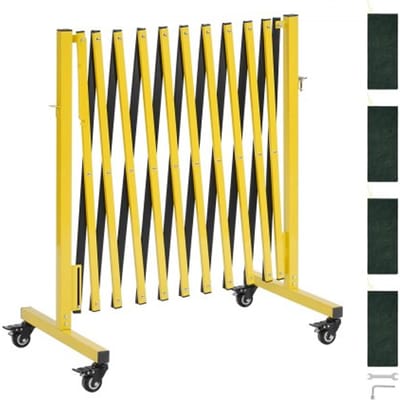 VEVOR Uitschuifbare schaarpoort, dubbele barrière met vergrendelbare wielen, verstelbare hoogte 3,94 m, mobiele veiligheidsbarrière voor waarschuwingsdoeleinden, metalen barricade voor buiten- en industrieel gebruik