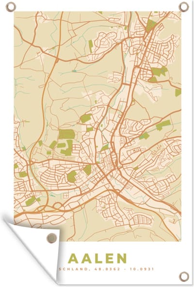 Muurdecoratie Plattegrond - Kaart - Aalen - Vintage - Stadskaart - 120x180 cm - Tuinposter - Tuindoek