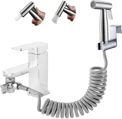 Handdouche voor Bidet van RVS, Toiletsproeier met Dubbele Stand (Jet/Stroom), Babydoek Spray Set met Kraan Dispenser, Verstelbare Slang en Wandbevestiging