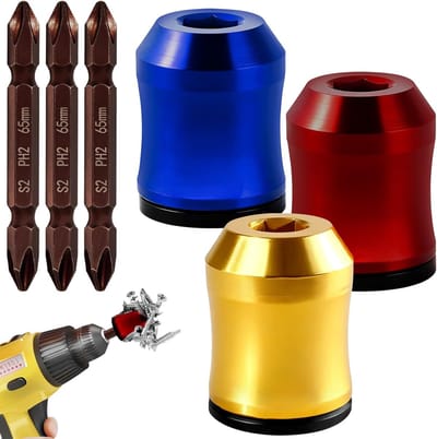 3 Stuk Magnetische Bithouder met 3 Stuk Schroefbit - Voor Boormachine & Schroefmachine - Gereedschapskop Magnetiseerder - Universele Bit Adapter - Voor Zeskantbits en Machinebits - Schroefhouder van Legering voor Doe-Het-Zelf en Reparaties - SOLLBRY®