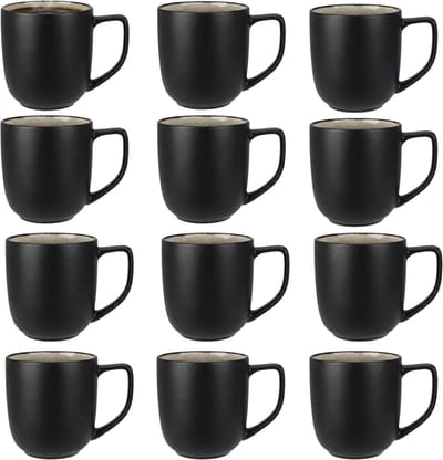 Siaki Koffiemok / theemok Glaze - 12x - mat zwart - 390 ml - mokken - kerammiek - tas