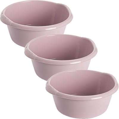 3x stuks kunststof plastic afwas teiltje/afwasbak rond 10 liter zacht roze - Diameter 38 cm x Hoogte 16 cm - Schoonmaak/huishouden