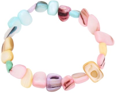 Schelpen armband Pastel Shell Chip - parelmoer - multi color - pastel - geel - groen - roze - paars - elastisch armband - luxe sieraden zakje - armband dames -