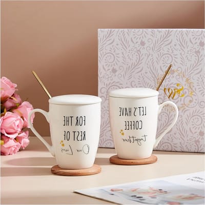 Set van 2 Keramische Koffiemokken van 350ml voor Stellen - Perfect als Huwelijkscadeau, Verlovingsgeschenk of voor een Huishoudbeurt