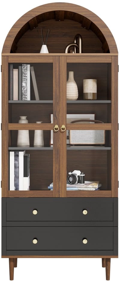Commode Opberkast-Met Verstelbare Planken-Retro Opberkast met Gewelfd Glas-Luxueus Design met Verstelbare Regalen-Wit
