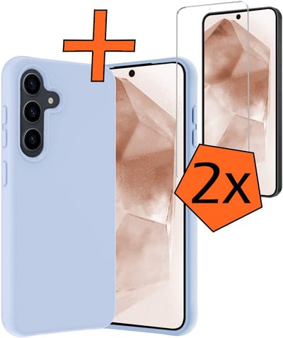 Hoes - Met 2x Screenprotector - Geschikt voor Samsung Galaxy A56 - Sterk & Shockproof - Back Cover - Siliconen Case - Telefoon Hoes - Lichtblauw