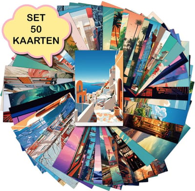 Set van 50 verschillende kaarten Vintage Travel - ansichtkaarten - botanisch - stevig karton - blanco achterzijde - 15x10 cm