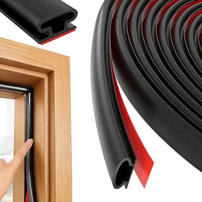 10M Zwarte D-vormige Rubber Weather Stripping Deurrubber, Zelfklevend PVC Geluiddempende Deurafdichting, Tochtstrip voor Raam en Deur, Vervanging voor 2.5-6mm Kieren