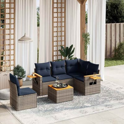vidaXL - 6-delige - Loungeset - met - kussens - poly - rattan - grijs