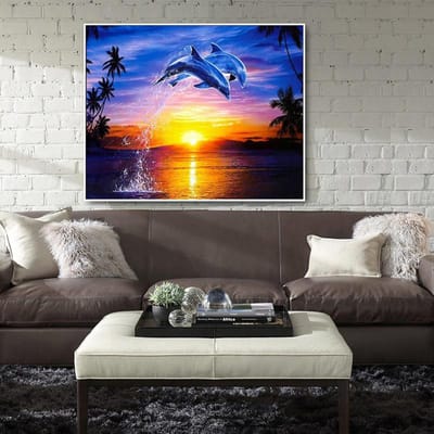 Diamant schilderij schilderachtige zonsondergang en dolfijnen handgemaakte diamant kruissteek set diamant borduurwerk 20X30CM blue