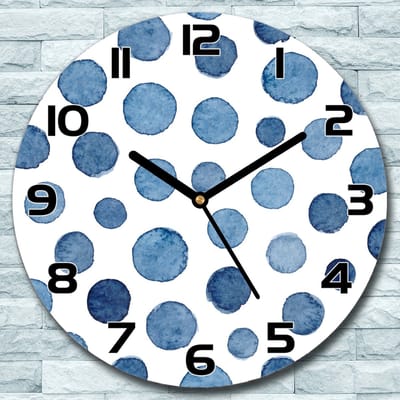 Coloray Wandklok - Aquarel stippen Glazen Wandklok - 30fi cm - Blauw Wandklok - Wandklok Ronde - Wandklok Modern - Wandklok Keuken - Stille Wandklok