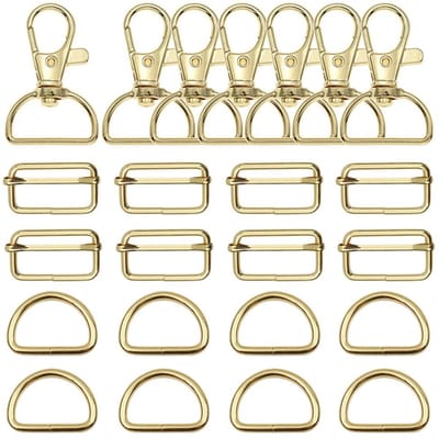 Dailygoods- Karabijnhaken 36 Stuks - D-Ringen/Schuifgespen - Draaibaar - 32 mm Binnenbreedte - Legering - Goudkleurig - Tasaccessoires
