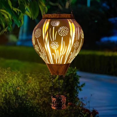Heteluchtballon Zonnelantaarn - Hangende Zonnelamp - Buiten Decoratie - Paardenbloem Ontwerp - 18 inch hoog - Koper