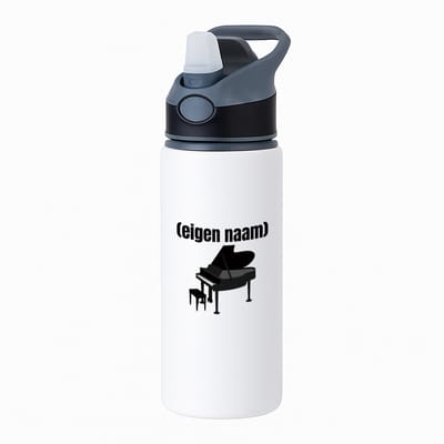 Hacebo® - piano met eigen naam waterfles met rietje zwart - Piano - muziek liefhebbers - iemand die houdt van piano spelen - verjaardag - cadeau - kado - water fles - 650ML