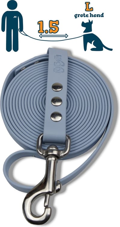 Miqdi hondenriem – BioThane ® - pastel blauw - 1.5 meter lang - 19 mm breed - L/XL - grote hond