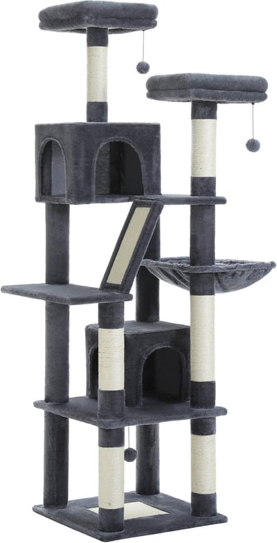 Kattenu CatCastle - Krabpaal voor grote katten - 180 cm hoog - Donkergrijs - Kattenboom - Hoge krabpaal voor katten