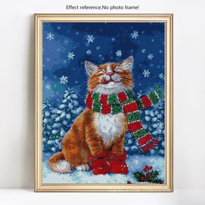 Peinture au diamant Animal Chat Hiver Strass Mosaïque Diamant Broderie Point de croix 20X30CM blue