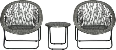 Tuinset - 3-delige grijze tuinset - Opklapbare rotan balkonset - Balkonmeubels - 76x77x78 cm - Ruimtebesparend - Voor terras en tuin Grijs