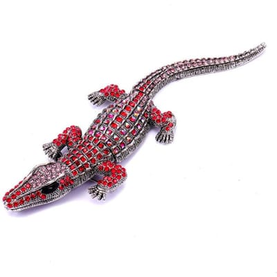 Zilvertint Vintage Krokodil Dier Vrouw Hanger Broche Speld Groene Strass Steen Cadeau Vrouwen Kristal Alligator Metaal Broche Sieraden