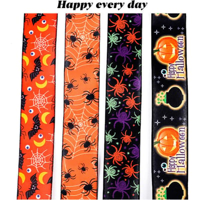 4 stuks Lint met Spinnenprint Kleurrijk Geest Festival Feest Decoratief DIY Inpaklint 6.4cm orange