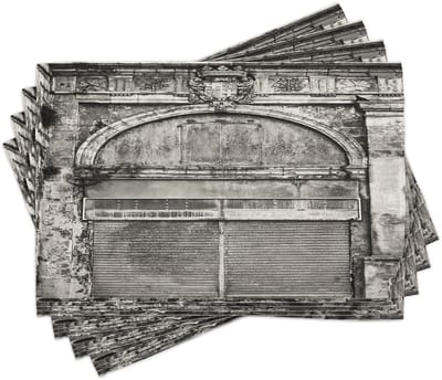 ABAKUHAUS Rustieke placemats, Historische oude opslaggevel, uit antislip- en kleurvaste wasbare stof voor de eetkamer, grijs