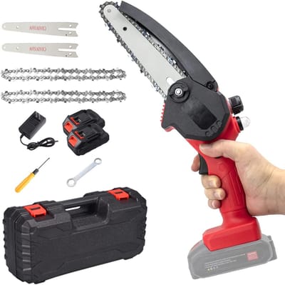 Mini Kettingzaag - Draadloze Snoeizaag - Hout Zagen - Eén Hand Bediening - 6 Inch - Rood