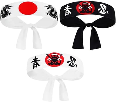3-delige set Ninja Headbands voor Karate Training - Japanse Haarbanden voor Mannen en Vrouwen, Perfecte Accessoires voor Sushi Chefs en Martial Arts