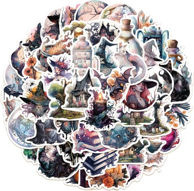 Hekserij Stickers - 50 prachtige designs met Heksen, Toverdranken, Katten etc - Mystieke Stickers voor Volwassen