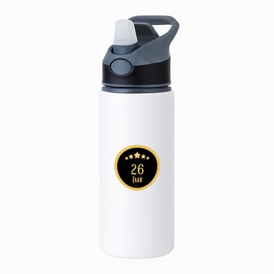 Hacebo® - 26 jaar waterfles met rietje zwart - iemand die 26 jaar is geworden of 26 jaar lang een relatie hebben of getrouwd zijn - verjaardagscadeau - verjaardag - cadeau - kado - geschenk - gift - relatie - water fles - 650ML