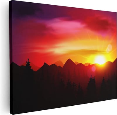 Artaza Canvas Schilderij Bergen - 40x30 cm - Klein - Wanddecoratie Zonsondergang - Muurdecoratie Landschap - Kamer Accessoires Bos