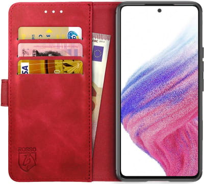 Rosso Element Book Case Wallet Hoesje Geschikt voor Samsung Galaxy A53 | Portemonnee | 3 Pasjes | Magneetsluiting | Stand Functie | Rood