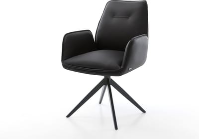 Eetkamerstoel Zoa-Flex kruisframe breed zwart echt leer zwart 360° draaibaar rocker-functie pocketveer kern