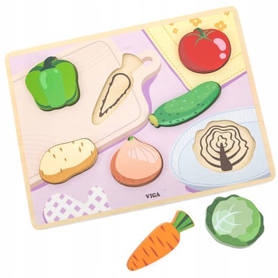 Houten Puzzel Montessori 2-in-1 Groente Figuren - Educatief Speelgoed
