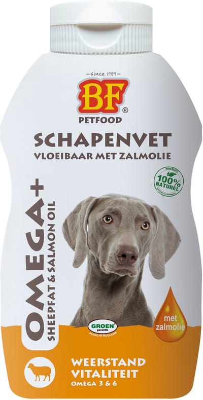 Vloeibaar Schapenvet Supplement BF Petfood - Met Zalmolie - 250ml, Omega 3 6 9, Voor Huid en Vacht