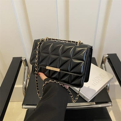 Effen Kleur Ruitsteek Handtas Textuur Tas Nieuwe Kleine Tas Dames Crossbody Tas Geplooide Kleine Vierkante Tas black