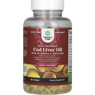 Nature's Craft, natuurlijke IJslandse kabeljauwleverolie, 100 zachte capsules