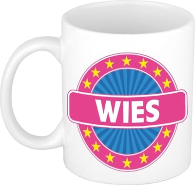 Bellatio Decorations - Wies voornaam - koffiemok - beker - wit/roze - 300 ml - Cadeau - Dames - Collega - Moederdag - Verjaardag